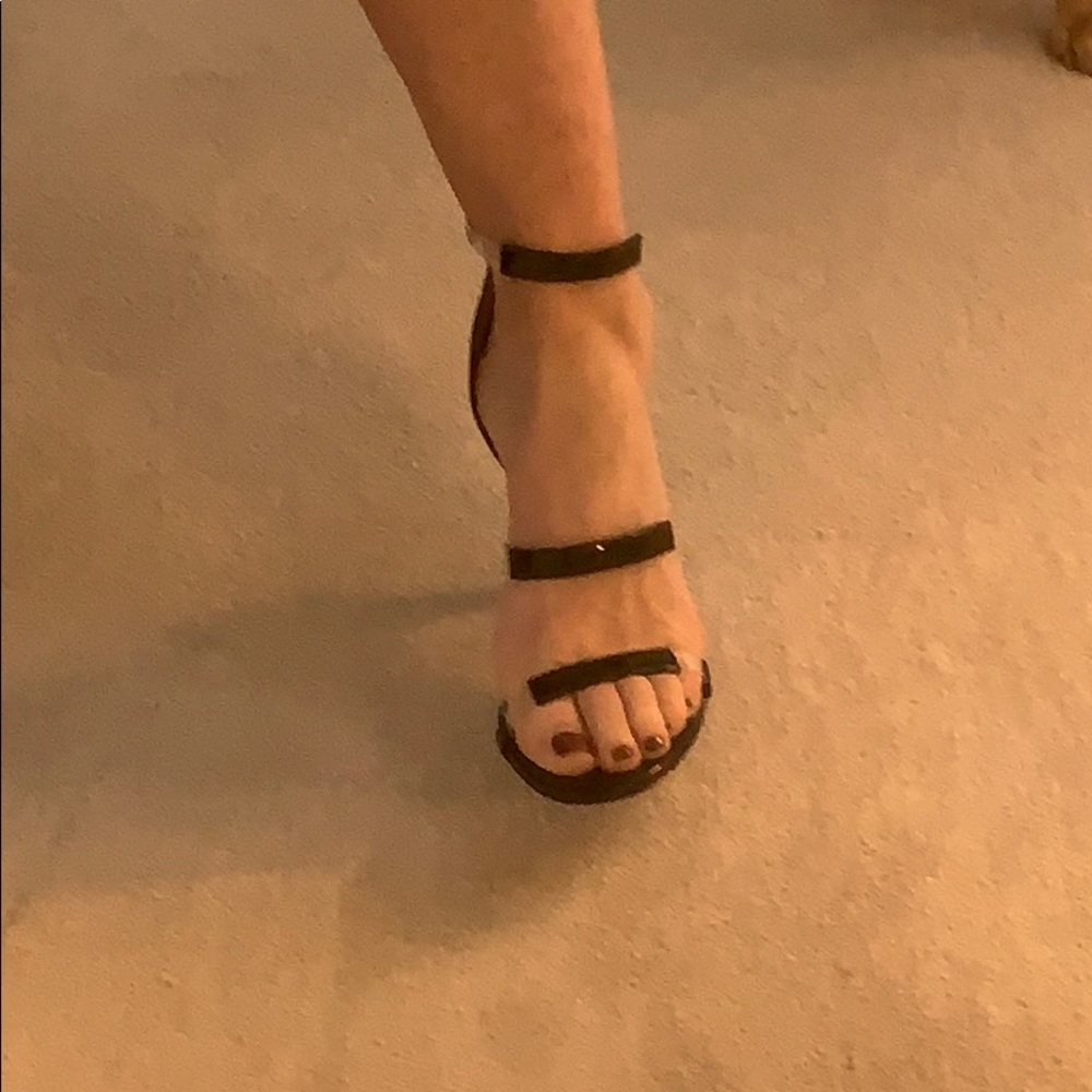 Mint Tamara Mellon black patent sexy strappy heels